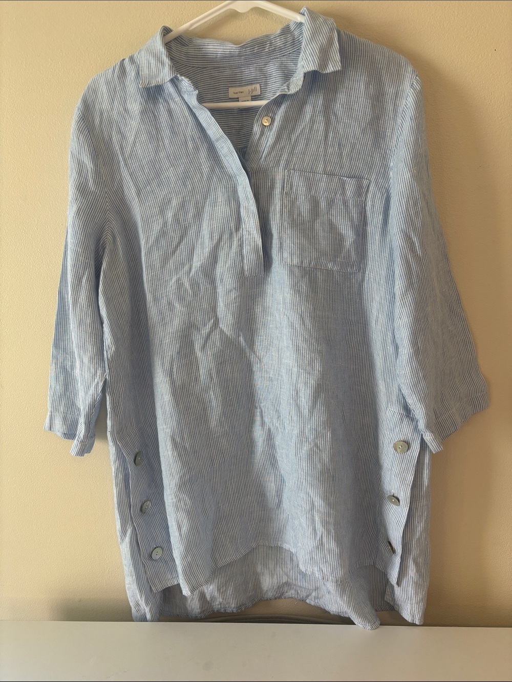 J. Jill Light Blue Striped Casual Button-Down Tunic